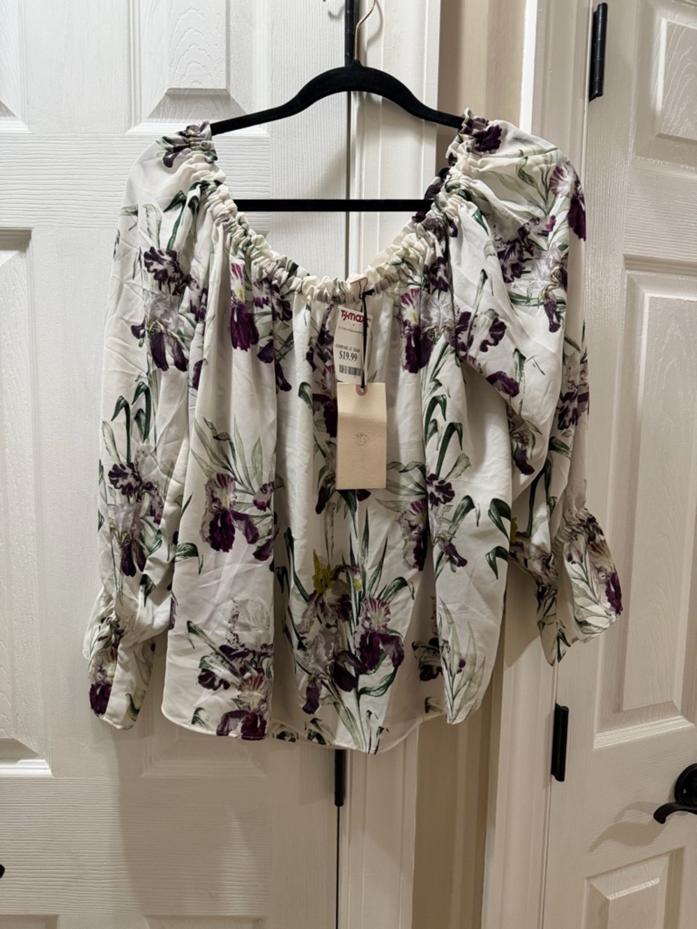 Floral Off-Shoulder Peasant Top in White and Purple